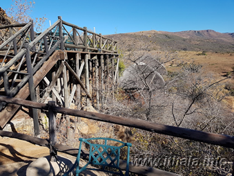 Raised wooden walkway overlooking Ithala Game Reserve at Mhlangeni Bush Camp