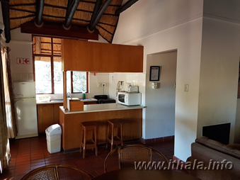 Self-catering kitchen inside a four-sleeper chalet at Ntshondwe Camp, Ithala Game Reserve