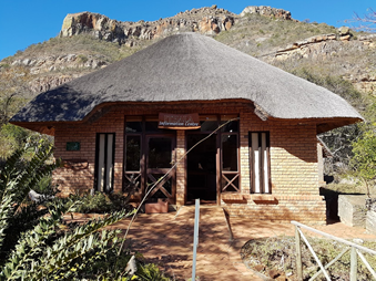 Thatched reception building at Ntshondwe Camp in Ithala Game Reserve