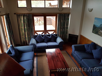 Lounge with comfortable seating inside the six-bed Ntshondwe Lodge